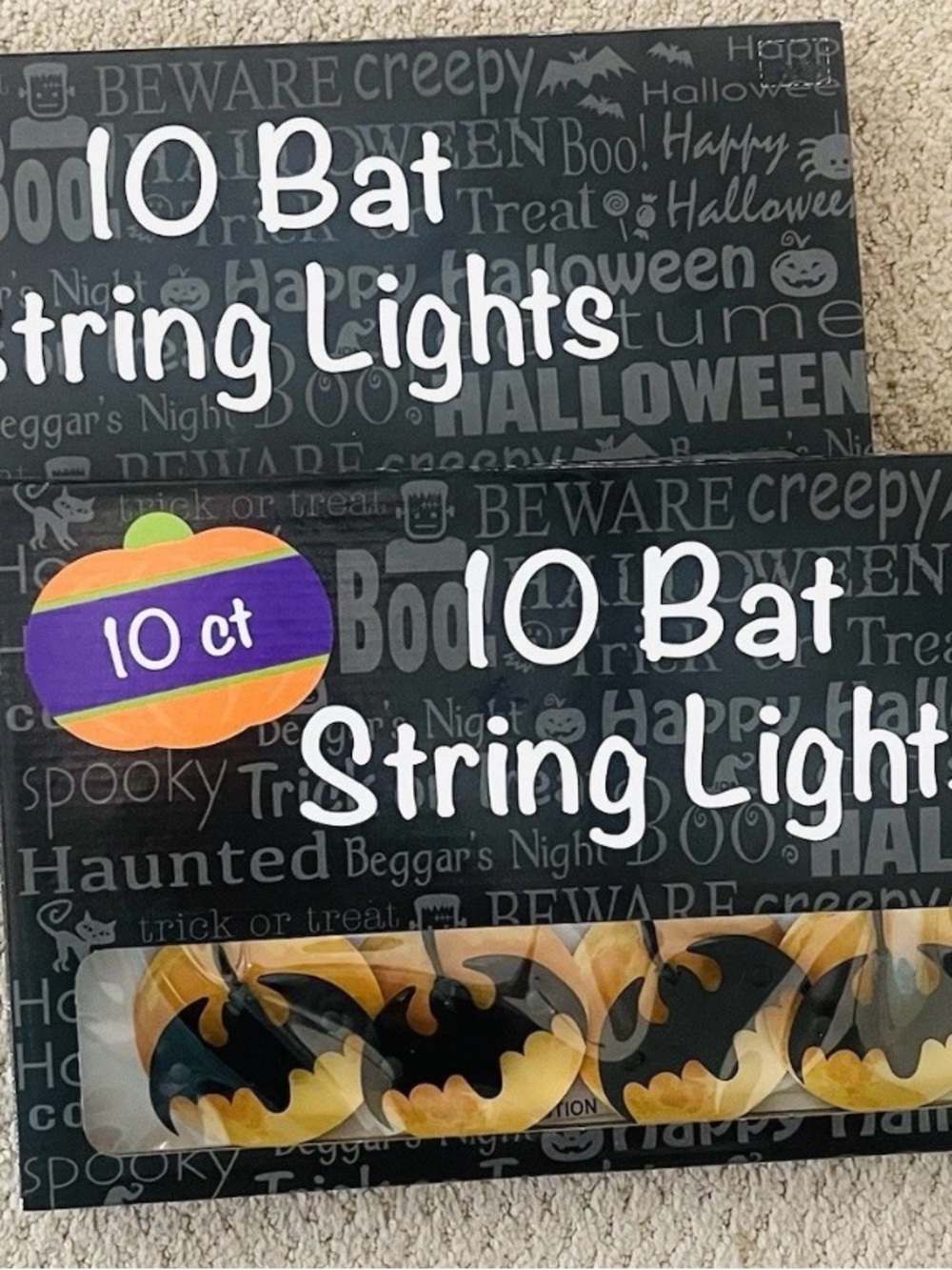 Lot Of 2 Boxes Halloween Bat on the Moon 10ct (20 Total) Decorative Lights NIB